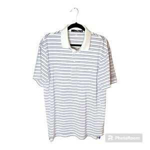 RLX Ralph‎ Lauren White with Purple and Blue Stripes Wicking Golf Shirt Large